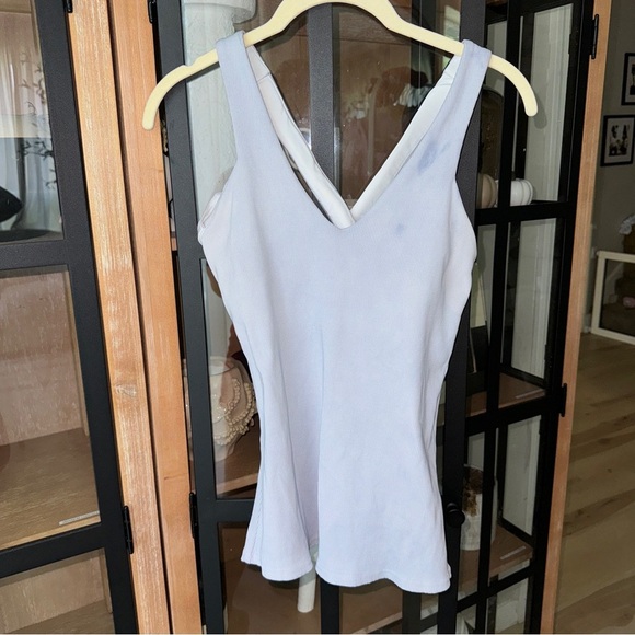 ALO Elevate ribbed tank top criss cross blue moon slate scoop v tight long line - Picture 2 of 10